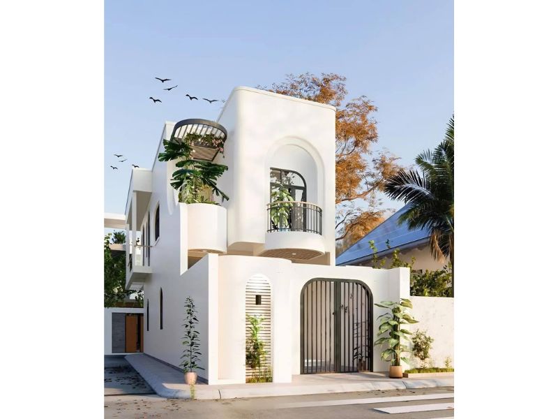 Hình khối độc đáo trong thiết kế nhà 2 tầng 7x12m 3 phòng ngủ