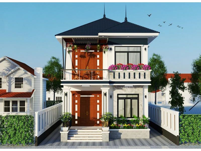 Xây nhà 7x12m 2 tầng mái Nhật có ban công và 3 phòng ngủ 