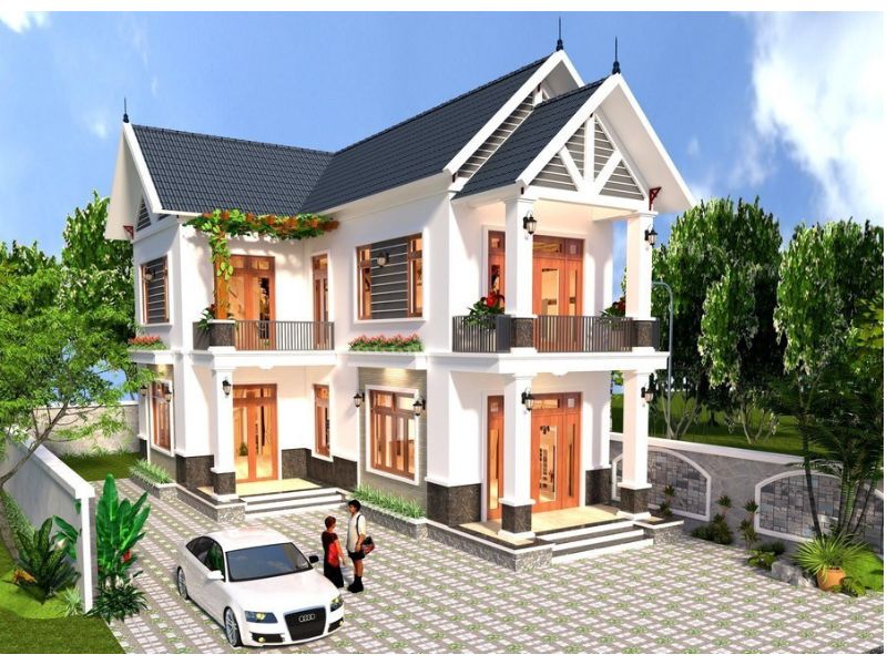 Mẫu nhà chữ L mái Thái 2 tầng 7x12m 3 phòng ngủ