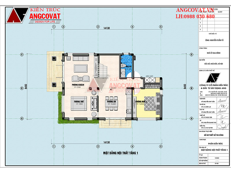 Không gian công năng tầng 1 nhà 2 tầng 3 phòng ngủ 7x12m 