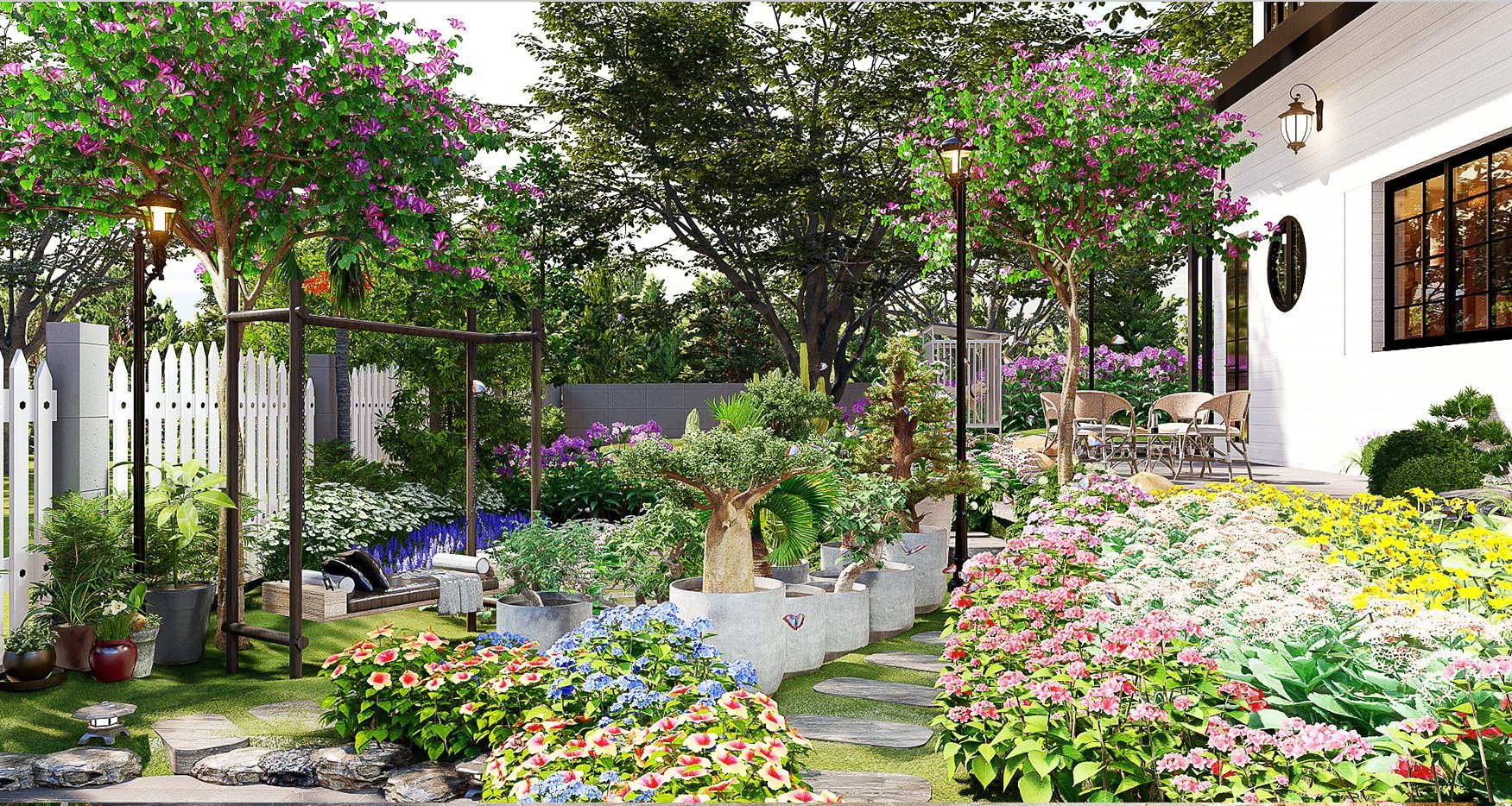 Bản vẽ thiết kế nhà vườn cấp 4 có gác lửng có sân vườn đẹp