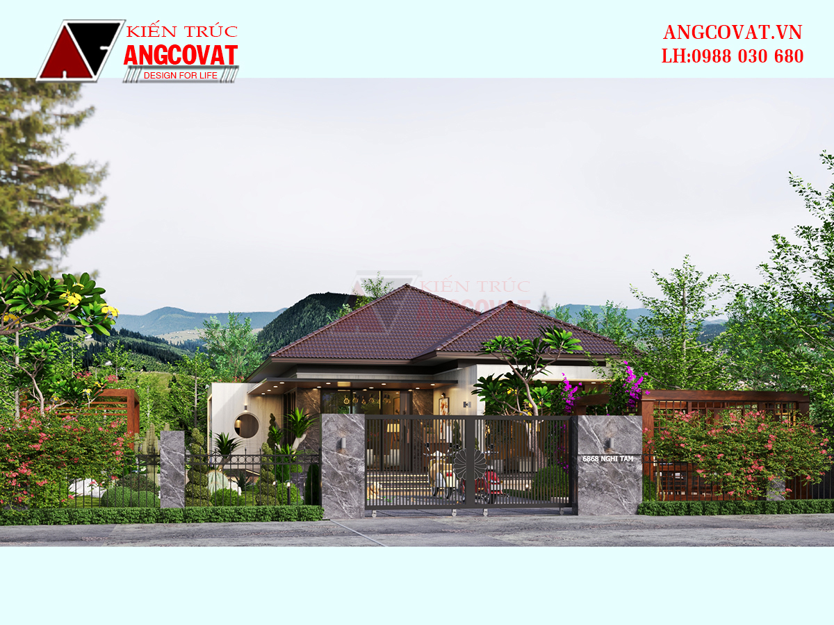 Thiết kế thi côn nhà vườn 1 tầng mái Nhật 180m2 tại Đà Nẵng