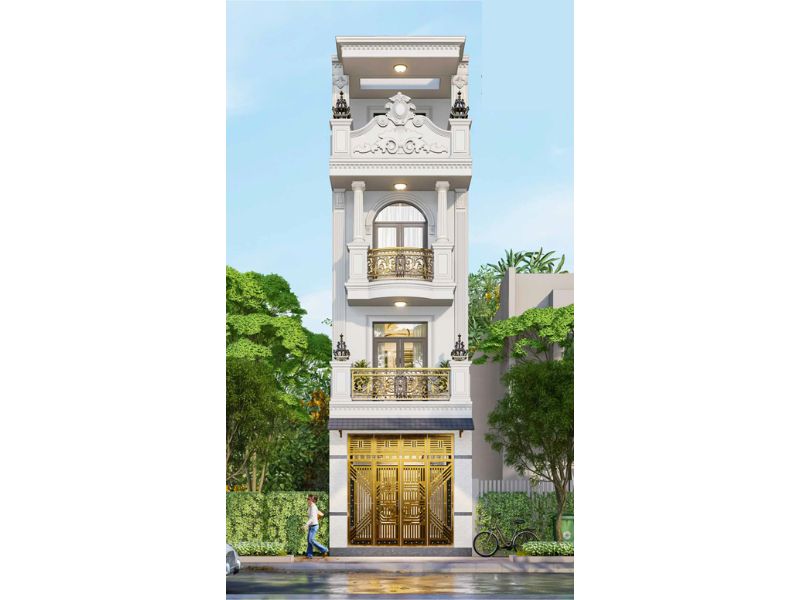 Đường nét trang trí tinh xảo, thanh thoát trong mẫu nhà ngang 6 5m tân cổ 