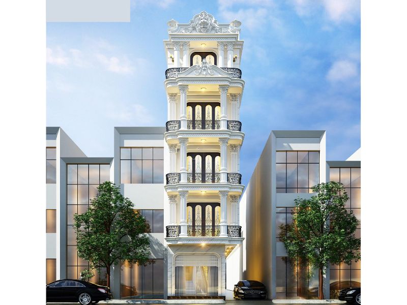 Thiết kế mặt tiền nhà ngang 6 5m tỷ lệ đối xứng hài hòa 