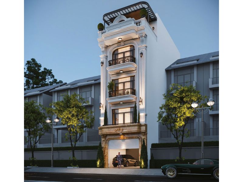 Nhà mặt tiền 6 5m 4 tầng  tum có gara để xe tầng trệt 