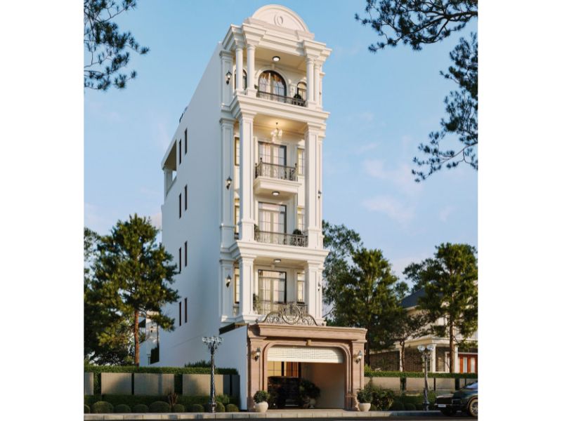 Hệ trụ cột chạy dọc phần mặt tiền tạo nên sự vững chãi, bề thế cho ngôi nhà ngang 6 5m 