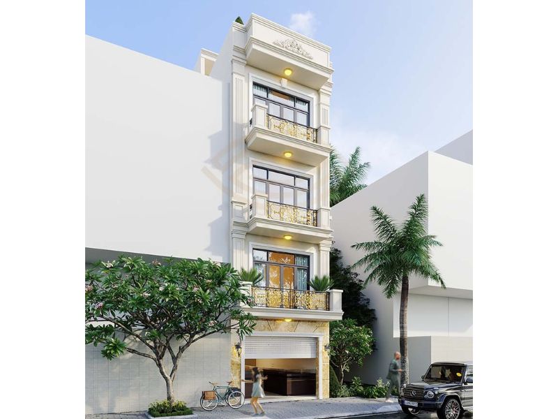 Mẫu nhà mặt tiền 6 5m vừa ở vừa cho thuê kiến trúc Pháp hiện đại mái bằng 