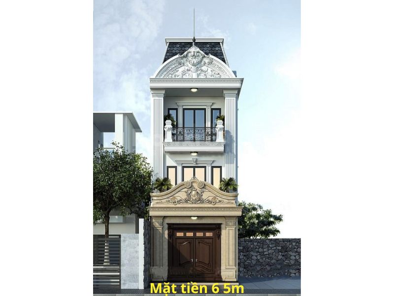 Kiến trúc mặt tiền 6 5m cổ điển kiểu Pháp thanh lịch, kiêu sa 
