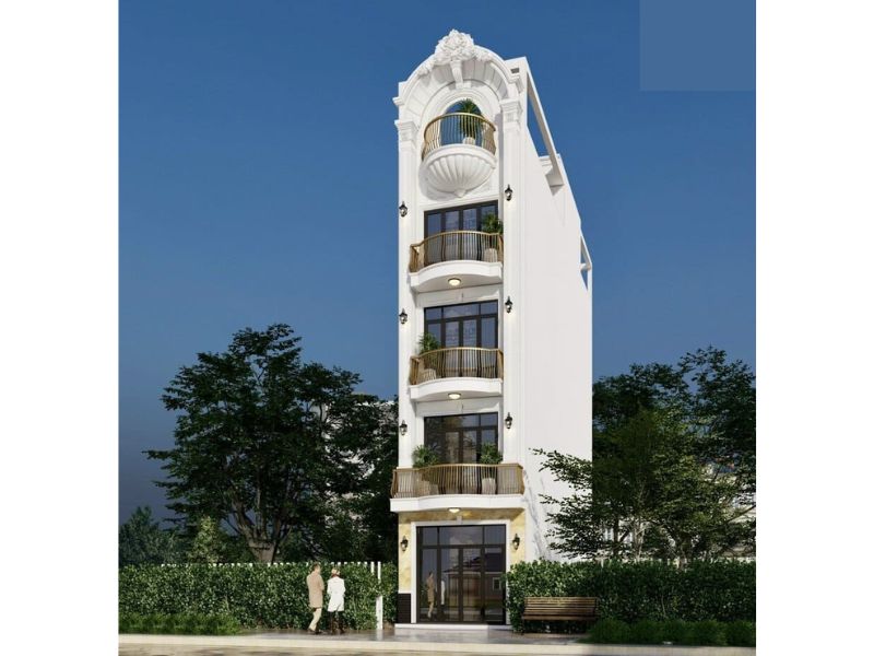 Mẫu nhà phố 6 5m phong cách Pháp thiết kế lan can sắt nghệ thuật tạo điểm nhấn kiến trúc