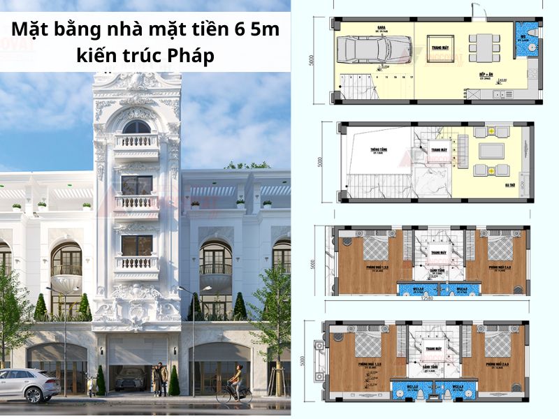 Mặt bằng nhà mặt tiền 6 5m kiến trúc Pháp tân cổ sang trọng 