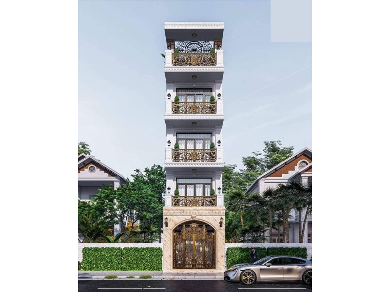 Phần ban công nhà mặt tiền 6 5m đua rộng tạo sự thông thoáng và chiều sâu về thị giác 