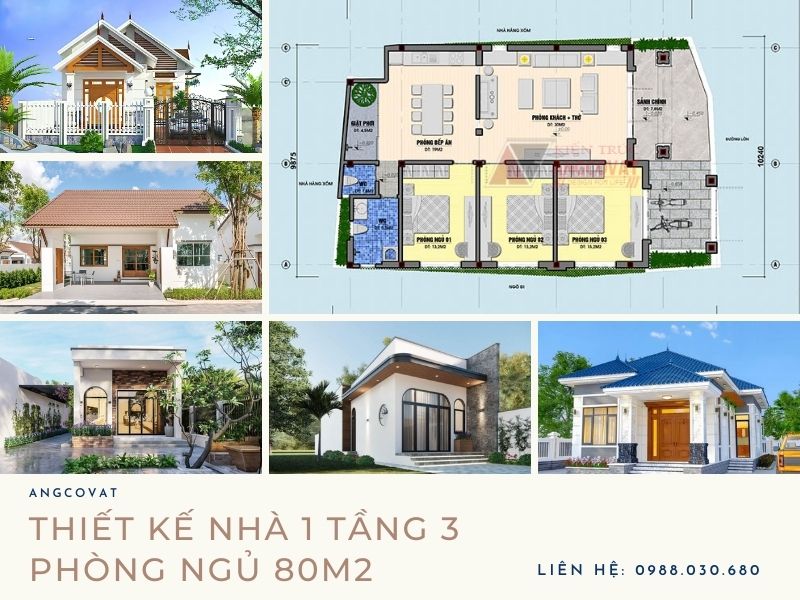 Tham khảo các thiết kế nhà 1 tầng 3 phòng ngủ 80m2 đẹp và tiện nghi 