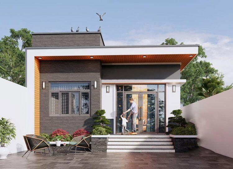 Xây nhà cấp 4 80m2 mái bằng hiện đại sử dụng cửa kính tối ưu ánh sáng