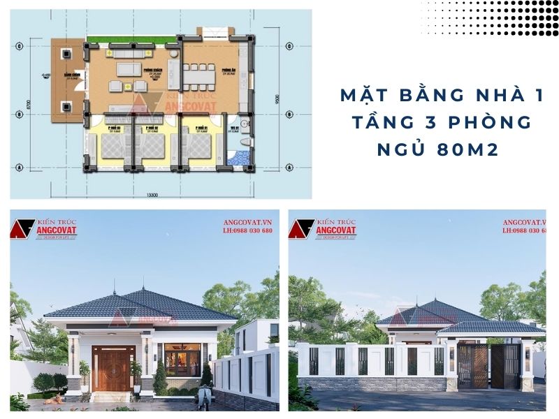 Mặt bằng nhà cấp 4 3 tầng 80m2 tiện nghi, khoa học