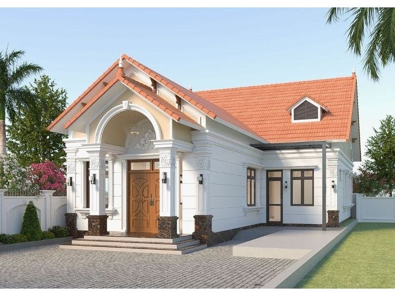 Thiết kế nhà 1 tầng chữ L 80m2 độc đáo