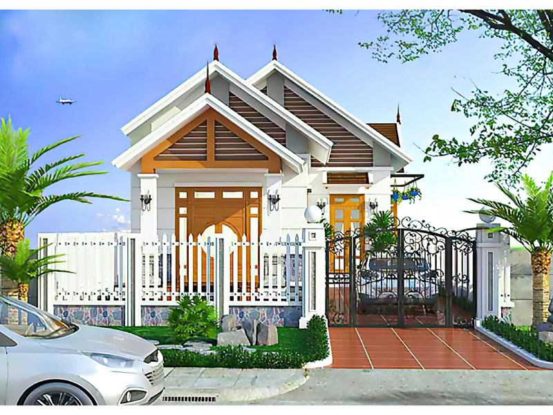 Thiết kế nhà 1 tầng 3 phòng ngủ mái Thái cao ráo
