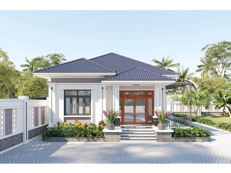 Thiết kế nhà 1 tầng 3 phòng ngủ 80m2 có sân vườn