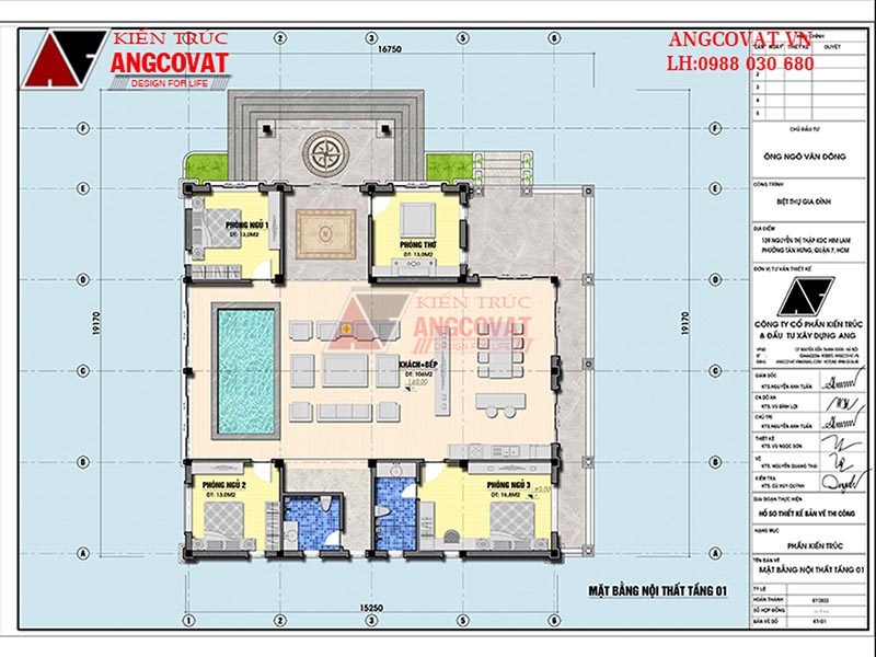 Mặt bằng nội thất biệt thự 250m2 1 tầng mái Nhật đẹp