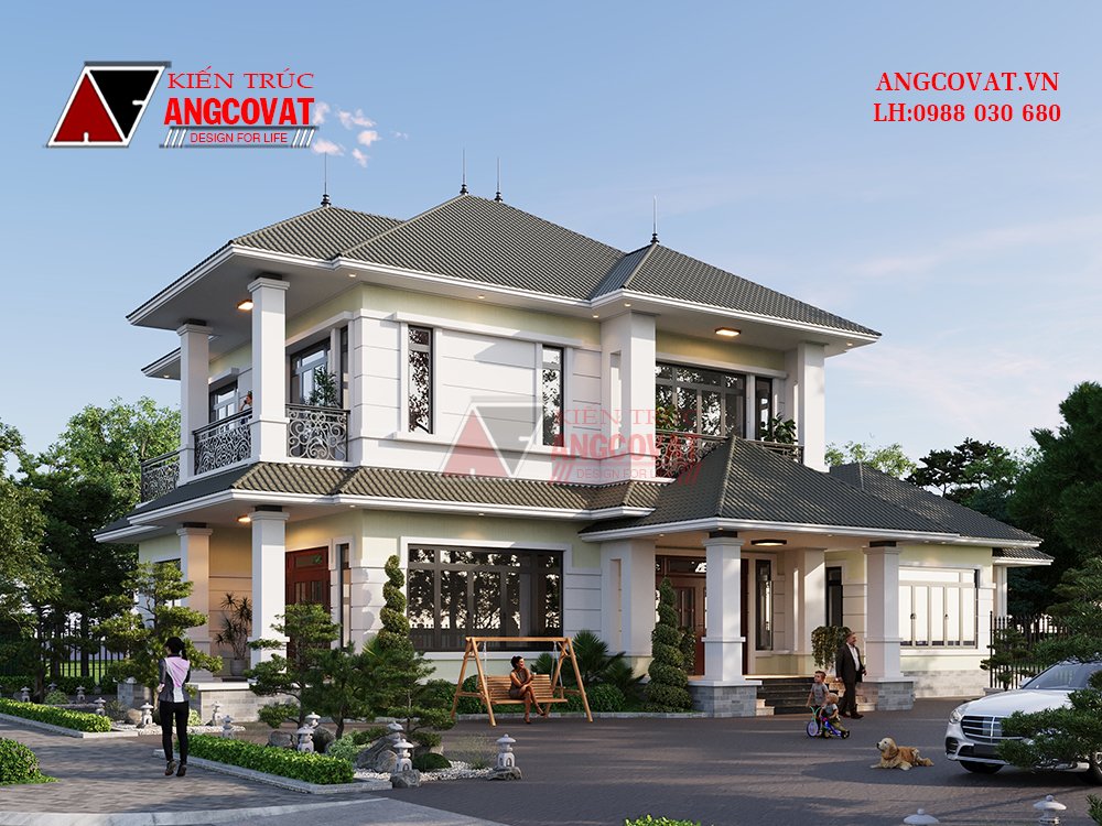Ngoại thất sang trọng của biệt thự 250m2 2 tầng mái Nhật