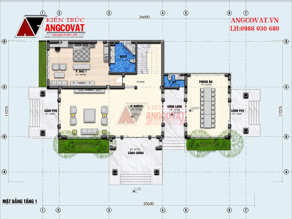 Mặt bằng biệt thự tầng 1 biệt thự 250m2 2 tầng 
