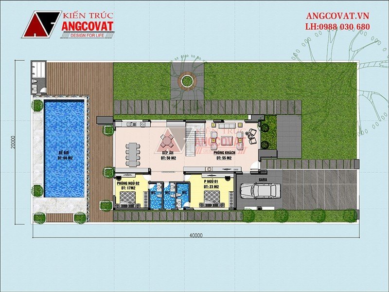 Mặt bằng biệt thự 2502m2 tầng 1