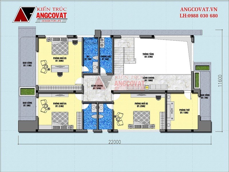 Thiết kế mặt bằng biệt thự 250m2 tầng 2