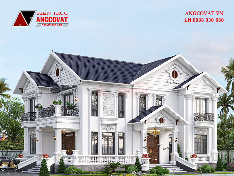 Kiến trúc tân cổ điển sang trọng của biệt thự 250m2 2 tầng mái Thái