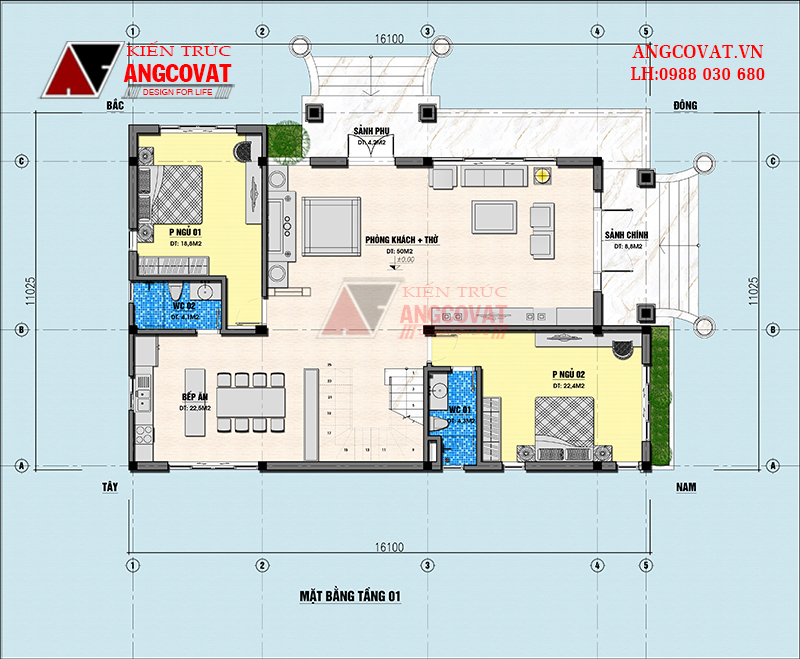 Mặt bằng công năng tầng 1 biệt thự 250m2 2 tầng mái Thái