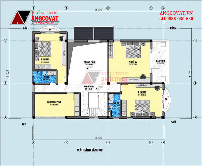 Công năng tầng 2 của biệt thự 250m2 5 phòng ngủ