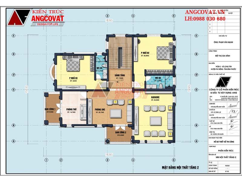 Mặt bằng nội thất tầng 1 biệt thự 250m2 2 tầng mái Thái