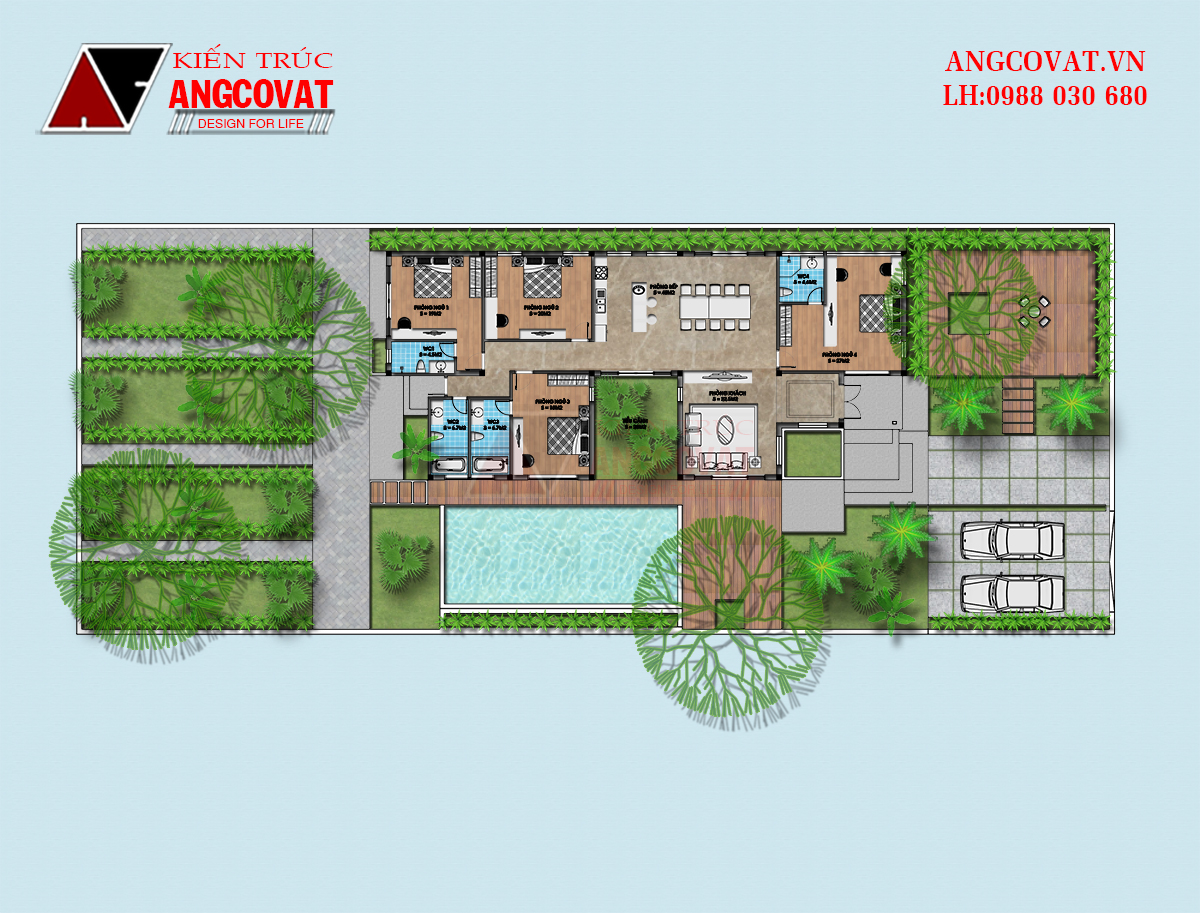 Phương án 2 mặt bằng biệt thự 250m2 tách biệt các không gian