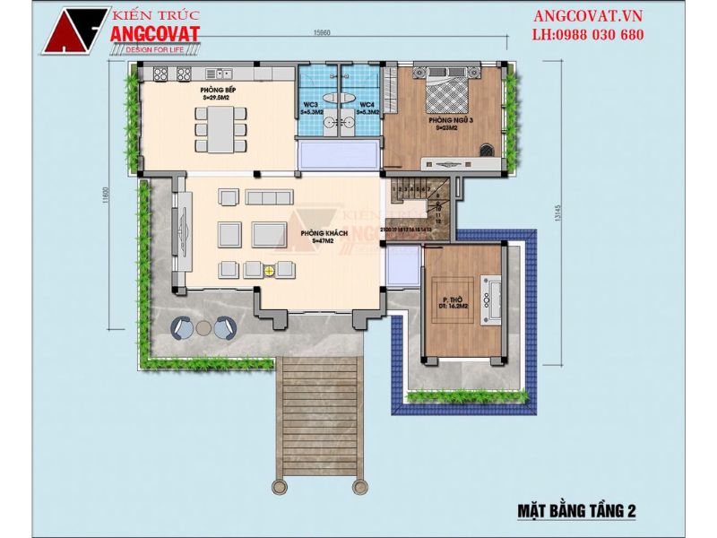 Không gian tầng 2 của mẫu biệt thự 250m2 khoa học và thông minh