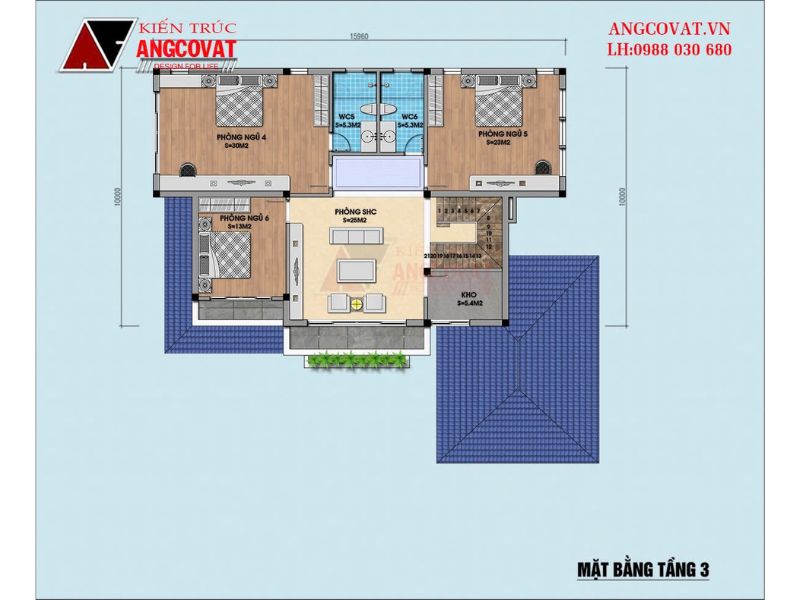 Mặt bằng biệt thự 250m2 tầng 3 hài hòa trong bố cục