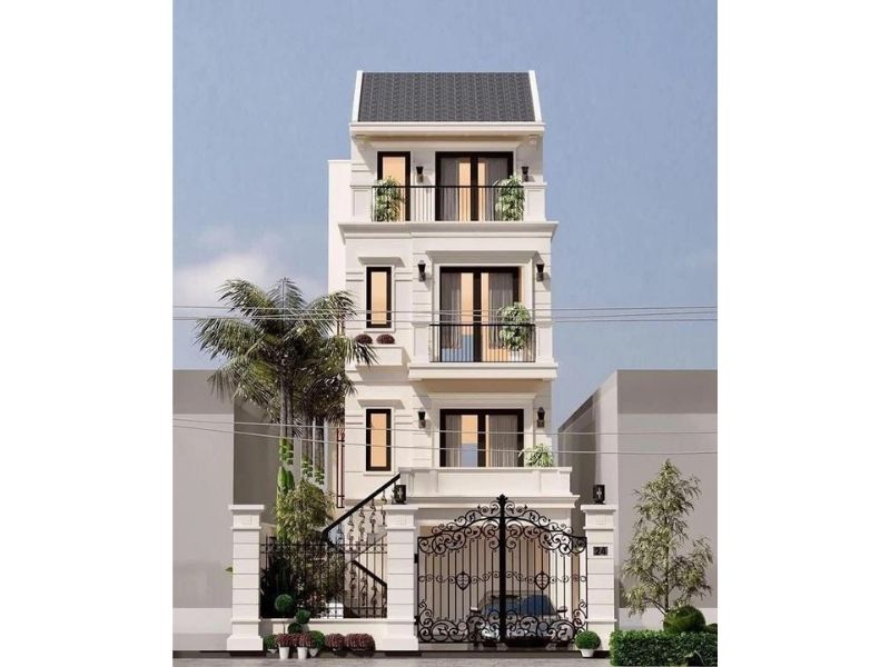 Nhà 4 tầng hệ mái Mansard đẹp mắt có lắp đặt thang máy