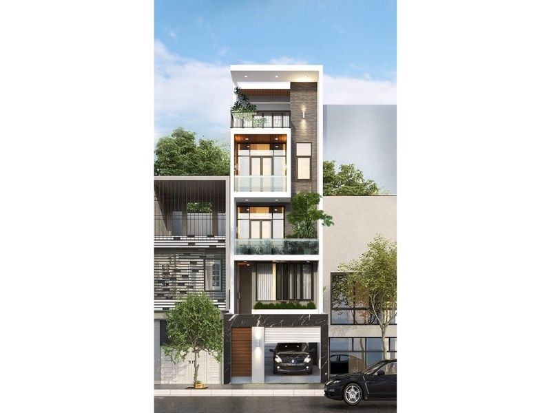 Nhà phố có gara ở khu vực tầng 1 lắp đặt thang máy