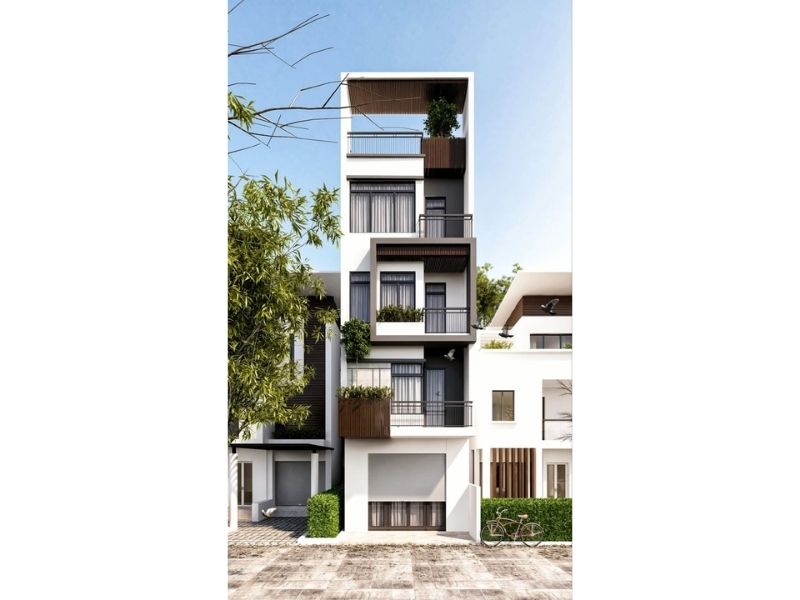 Nhà phố kiến trúc 5 tầng có sân thượng đẹp mắt