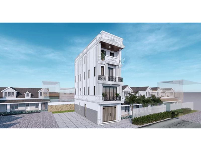 Không gian sống nhà 4 tầng mái bằng tân cổ điển