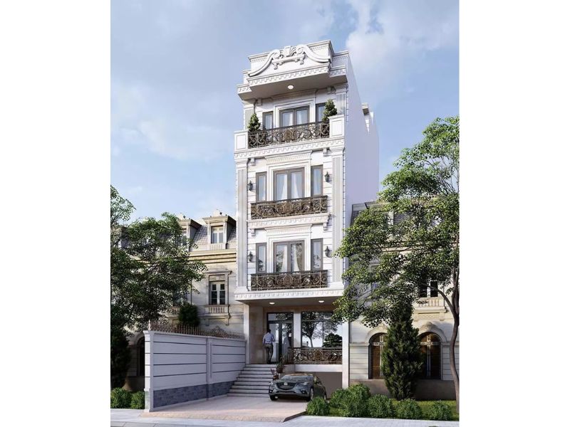 Nhà 4 tầng có tầng hầm tân cổ điển