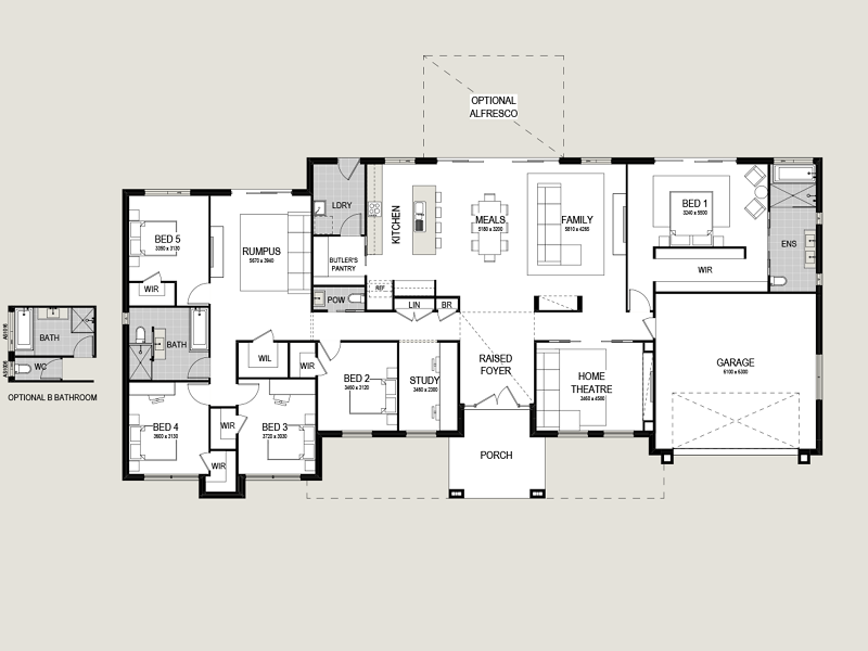 Thiết kế nhà mái thái 1 tầng 5 phòng ngủ có diện tích 320m2 rộng rãi