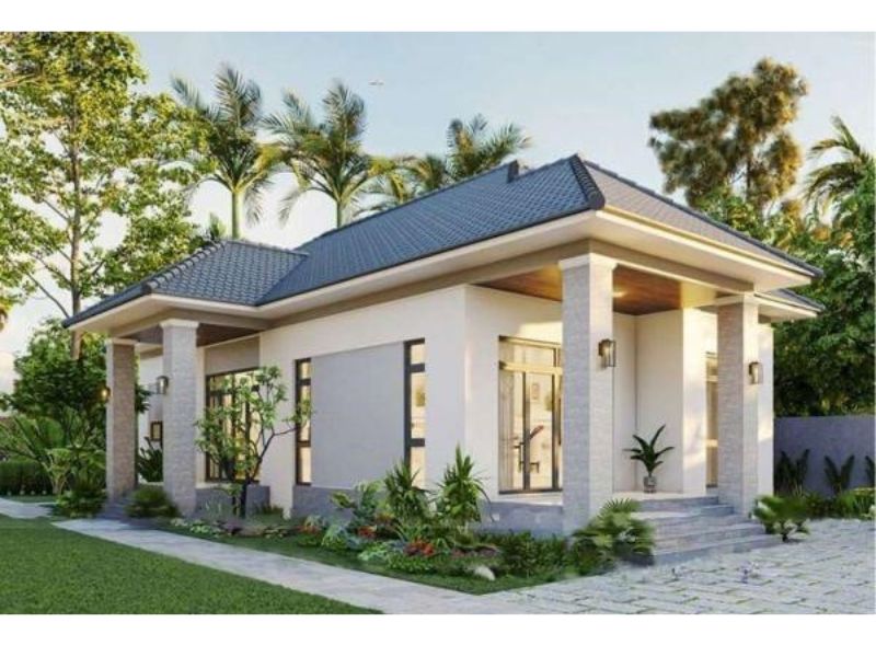 Thiết kế nhà vườn 4 phòng ngủ sử dụng cửa kính lớn tăng sự thoáng đãng và tối ưu ánh sáng