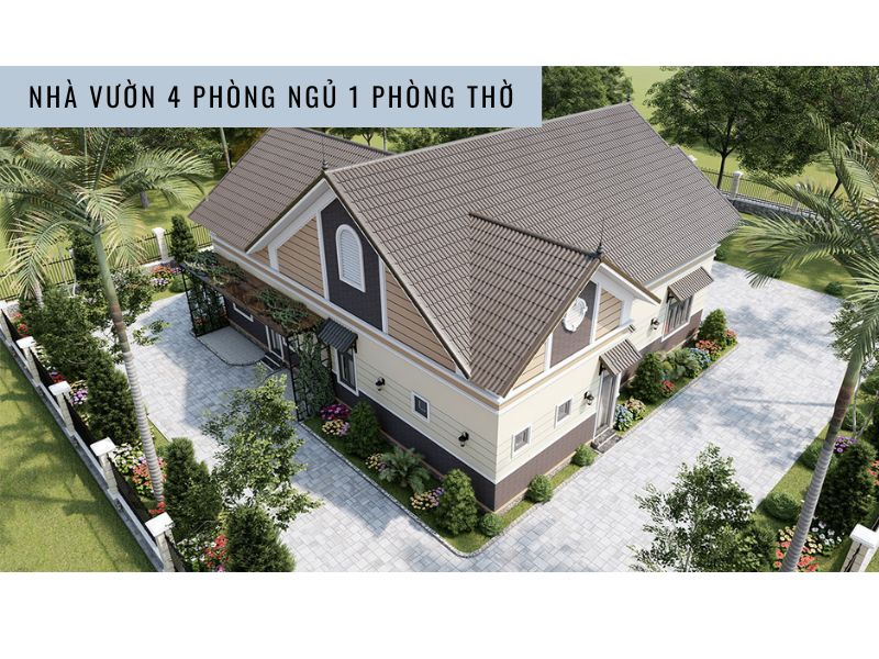 Nhà vườn 4 phòng ngủ 1 phòng thờ với gam màu trấm ấm, thanh lịch