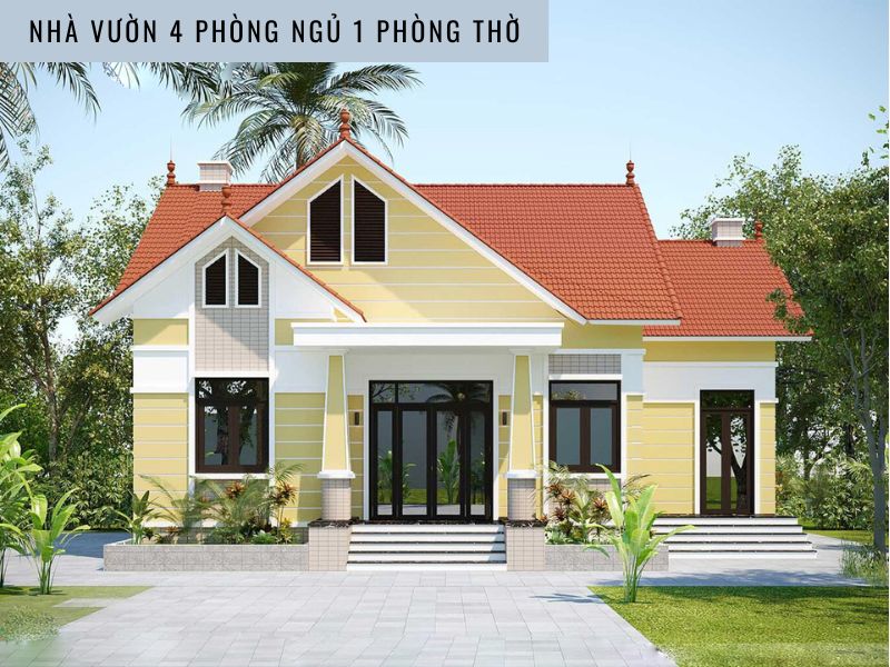 Mẫu nhà vườn cấp 4 4 phòng ngủ 1 phòng thờ xây ở quê 