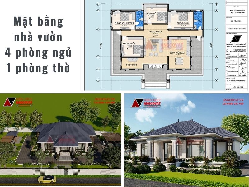 Bố trí mặt bằng nhà vườn 4 phòng ngủ 1 phòng thờ khoa học và tiện nghi