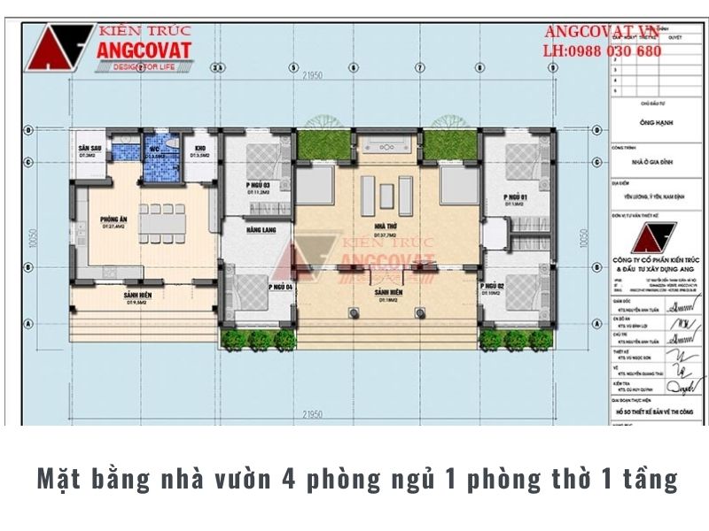 Bố trí mặt bằng nhà vườn 4 phòng ngủ có phòng khách và phòng bếp tách biệt