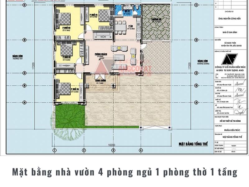 Mặt bằng nhà vườn 4 phòng ngủ bố trí khoa học, gọn gàng