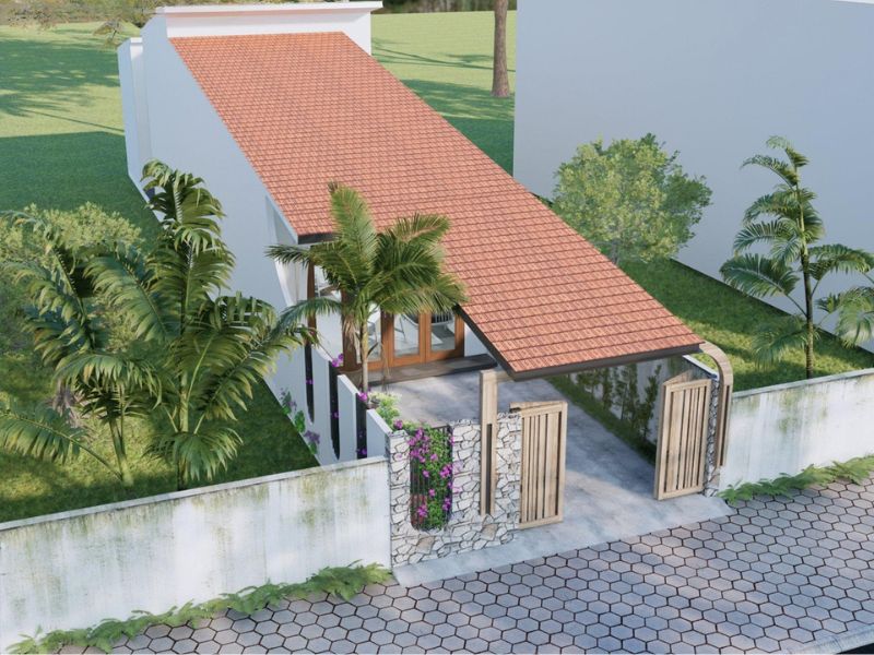 Nhà 1 tầng 1 tum 5x20m mái ngói