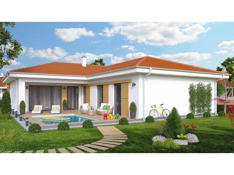 Nhà 1 tầng có bể bơi đẹp mắt sử dụng mái ngói