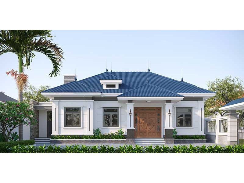 Biệt thự nhà vườn mái ngói xanh mang đậm kiến trúc hiện đại.