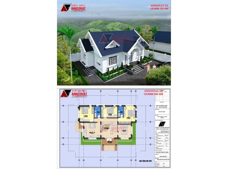 Mặt bằng biệt thự 1 tầng tân cổ điển mặt tiền 17m