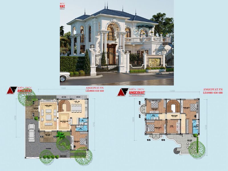 Mặt bằng nhà 2 tầng tân cổ điển sang trọng